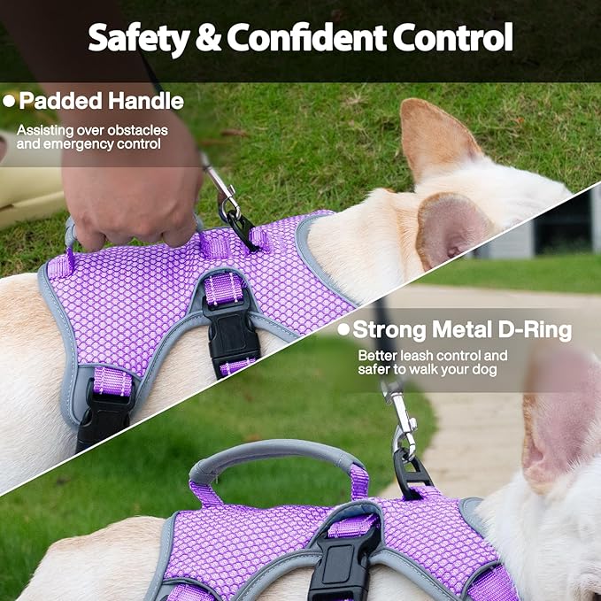 Huntboo Escape Proof Dog Harness, Escape Artist Harness, Reflective Dog Harness with Handle, Durable,Adjustable Vest for Small Medium Large Dogs Walking, Training, and Running Gear(Lavender Purple,L)