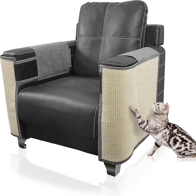 Cat Scratcher Furniture Protector Set of 2, Cat Scratch Mat Sofa Protection with Natural Sisal for Furniture Couch Chair Sofa Cat Care Pad (Dark Gray)