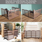 Freestanding Dog Gate Indoor,Doggie Gate Foldable Pet Gates for Doorways,Stairs or Hallways, Wooden Brown Pet Gate for the House, Pet Fence with Support Feet Included,24 "Height-6 Panels