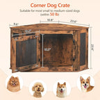 Corner Dog Crate Furniture, Wooden Dog Kennel End Table, Decorative Pet Crate Indoor Use, Furniture Style Dog House for Small Medium Dog, Dog Cage TV Stand, Rustic Brown DCRB0801