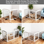 ZJSF Freestanding Dog Fence Indoor, Foldable Dog Gate for Doorways, Stairs or Hallways, Sturdy Wood Extra Wide Pet Gate with Support Feet for The House, White, 32 "Height-2 Panels