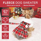 Dog Sweater with Leash Set D Ring Plaid Fleece Dog Clothes for Small Dogs Girl Boy Winter Puppy Dress Cold Weather Coat Fall XXS Sweater for Chihuahua Yorkie Cat Doggy Costumes, Red, XS