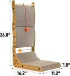 L Shape Cat Scratcher, 26.8" Vertical Cat Scratching Board with Ball Toy, Large Wall Mounted Curving Scratching Ramp, Tall Standing Cat Scratch Pad, Wall Furniture Protector for Indoor Cats