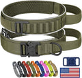 HYDEME Tactical Dog Collar, Alpine Loop Adjustable Military Training Nylon Dog Collars with Handle and Reflective for Small Medium Large Dogs, with Airtags Protective Case & Patches.(XL,OliveGreen)