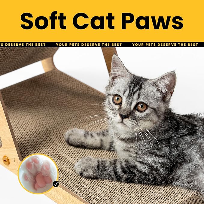 A-Frame Cat Scratching Board, Recycled Cardboard & Wood Frame, Dual-Sided Vertical Horizontal Cat Scratcher for Indoor Kittens, Space-Saving Furniture Protector for Sofa Walls-Light Wood, Small