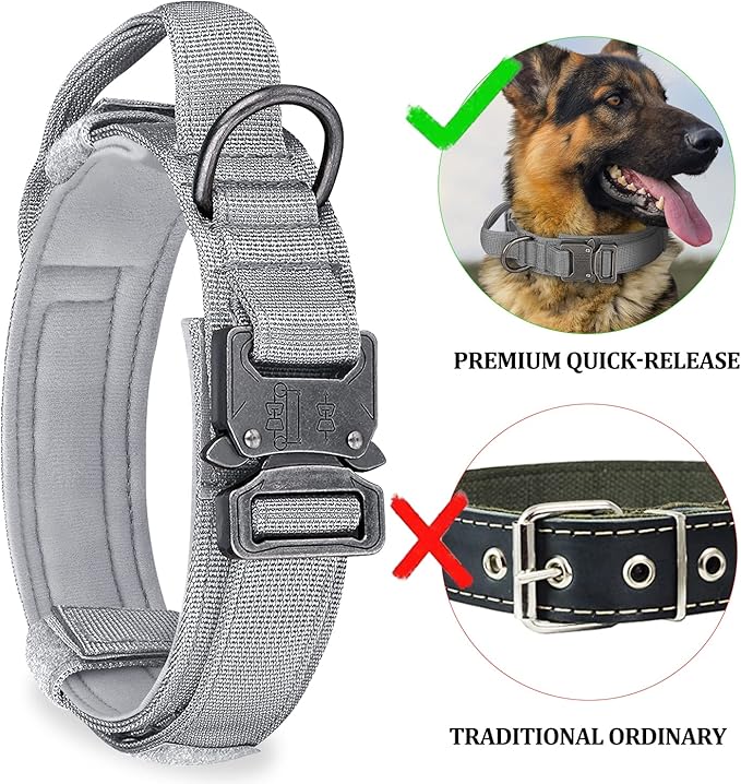 COOYOO Dog Collar,3 Piece Set Tactical Dog Collars, Adjustable Military Training Nylon Dog Collar with Control Handle and Heavy Metal Buckle for Medium and Large Dogs
