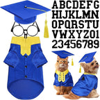 5 Pcs Dog Graduation Costume Set Include 2026 Pet Graduation Gown with Stole Puppy Grad Cap Lensless Glasses DIY Letter Stickers for Dogs Cats Holiday Costume Accessory(Blue Yellow,S)