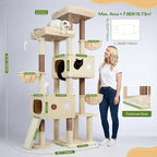 Globlazer 81" Cat Tree Tower for Large Cats, Heavy Duty Cat Tree for 6 Maine Coons & Ragdolls, Multi-Level Stable Activity Center with 3 Hammocks 7 Sisal Posts 2 Condos & Scratching Board, F81D, Beige