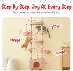 Pink Cat Tree, Floor to Ceiling Cat Tower Adjustable Height [92.9-102.4 in=235-258cm], 7 Tiers Cat Climbing Play House with Scratching Post, Cozy Condo & Hammocks for Indoor Cats