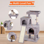BestPet 36 inches Cat Tree for Indoor Cats Cat Tower with Scratching Posts Multi-Level Cat Furniture Condo with Ramp, Perch Spacious Cat Cave & Funny Toys for Kittens House (Ashy)
