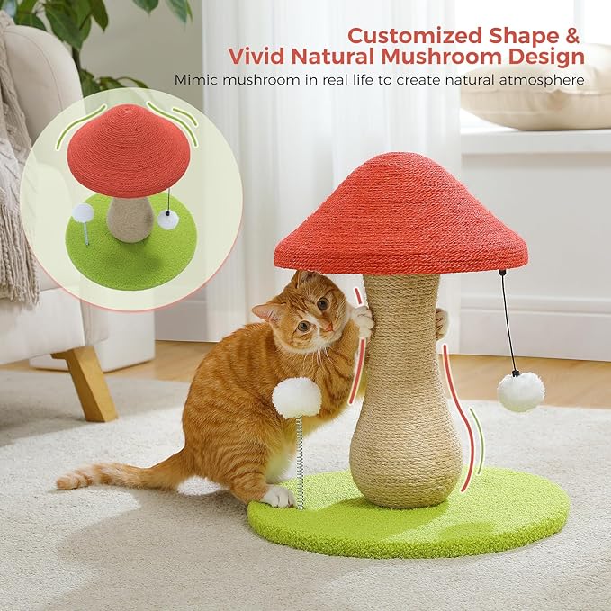 PETEPELA Flower Cat Tree for Indoor Cats, 31.5'' Small Cat Tower Cat Condo with Sisal Scratching Ramp+Mushroom Cat Scratching Post, Cat Scratcher Cute with 100% Sisal Covered Scratching Post