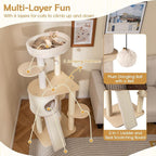 PETSITE 56 Inches Wooden Cat Tree, Multi-Level Modern Cat Tower with Sisal Scratching Posts, Comfy Condo with Sisal Covered Exterior, Climbing Ladder, Dangling Ball, and Soft Top Perch
