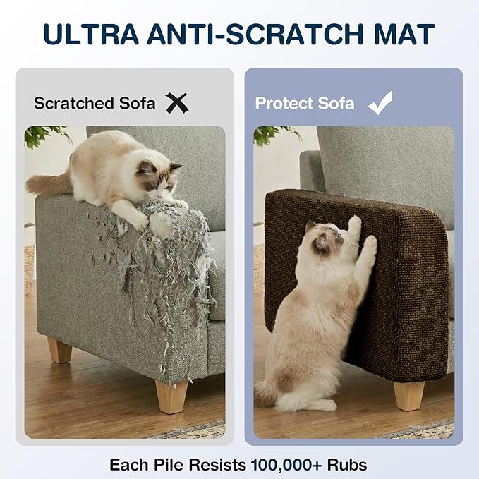 157.5" x 15.8" Cat Scratch Furniture Protector, Self-Adhesive Couch Protector from Cat Claws, Cats Scratching Mat for Couch, Sofa, Wall & Door, DIY Cat Scratch Pads Replacement, 2 Pack (Brown)