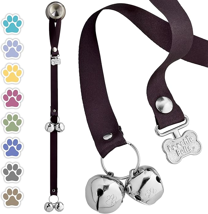 PoochieBells Dog Door Bells for Potty Training, Quick & Easy Puppy Potty Training Method Included, Handcrafted in USA with Loud, Paw-Safe Bells, Midnight Black
