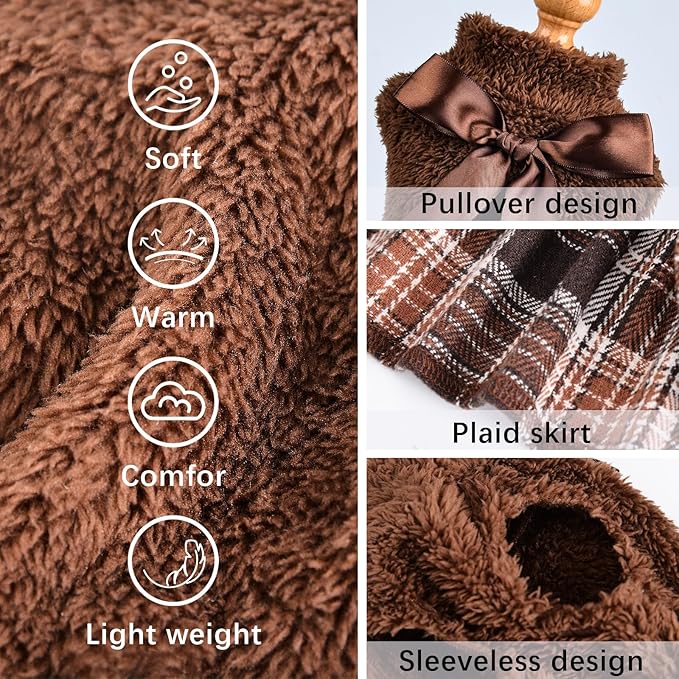 Dog Sweater Dog Winter Clothes for Small Dogs Boy Girl Fall Puppy Dress Warm Fleece Chihuahua Yorkie Teacup Sweaters Dresses for Small Dogs Girl Cat Sweaters, Brown, XS