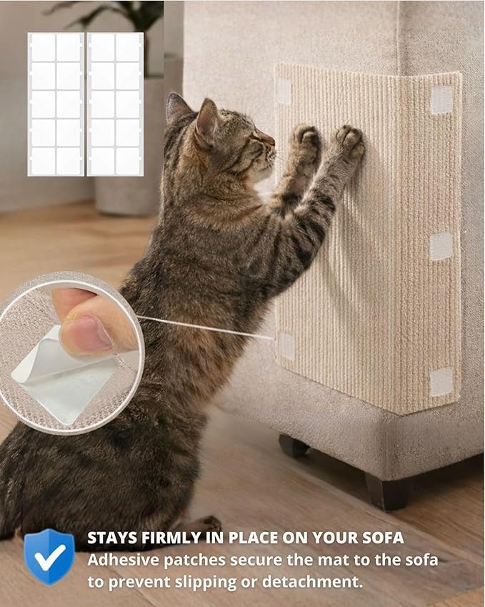 Trimmable Self-Adhesive Cat Scratch Mat, DIY Climb Scratcher for Cat Tower, Couch, and Furniture Protector, Replacement Pads (Beige, 23.6''x11.8'', 3-Pack)