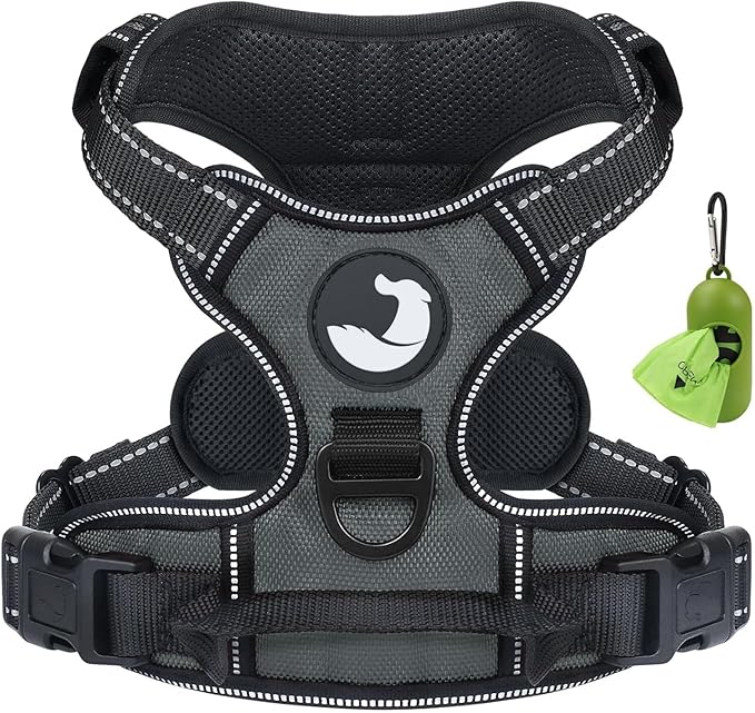 Joytale No Pull Dog Harness for Extra Large Dogs, Reflective Pet Vest with Front Clip, Adjustable Soft Padded Harnesses with Easy Control Handle for Training and Walking, Gray, XL