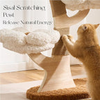 797Audio Flower Cat Tree, 37" Wood Branch Cat Tower, White Cloud Cat Tree with Scratching Post for Indoor Adult Cats, Luxury Cat Tree with Mushroom Cat Scratcher & Interactive Squeaky Toy