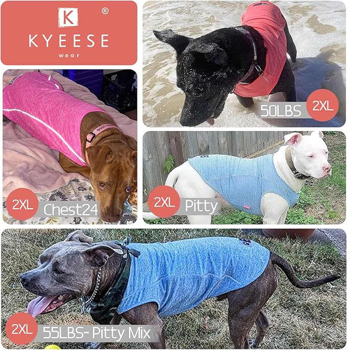 KYEESE 2Pack Reflective Dog Shirt, Lightweight Sun Protection Dog T Shirts for Medium Large Dogs, Breathable Sleeveless Pet Tank Top Summer Dogs Clothes for Night Walking Outdoor, Lake Blue+Blue, 2XL