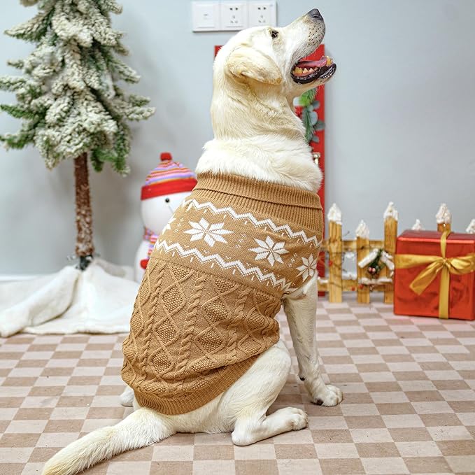 Warm Winter Dog Sweater - Cold Weather Pet Clothes for Small Medium Large Dogs Indoor Outdoor, Soft Classic Knit Puppy Apparel, Khaki, M