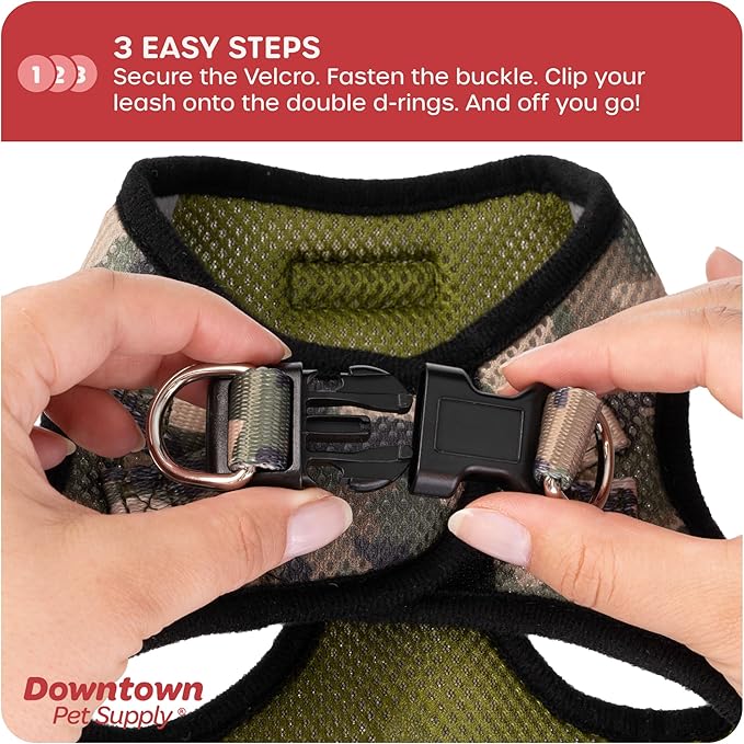 Downtown Pet Supply Step in Dog Harness for Small Dogs No Pull, Medium, Camo Green - Adjustable Harness with Padded Mesh Fabric and Reflective Trim - Buckle Strap Harness for Dogs