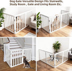 ZJSF Freestanding Indoor Dog Gate for House Foldable Wood White Puppy Gate for Doorways Pet Gate for Stairs Extra Wide Pet Fence 32" Height 3 Panels