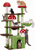 IRONCK Mushroom Cat Tree for Indoor Cats, 58" Multi-Level Cat Tower with Scratching Posts, Anti-Tip Extra Wide Base, Plush Cat Condo & Hammock Furniture for Cats, Easy Assembly