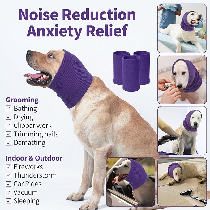 Nanaki Dog Hood Calming Ear Wrap, Quiet Headband Head Cover Dog Snood Doggy Ear Fireworks Muffs, The Grooming and Force Drying Pet Protector for Anxiety Relief Calming Doggy Head Covers for Noise