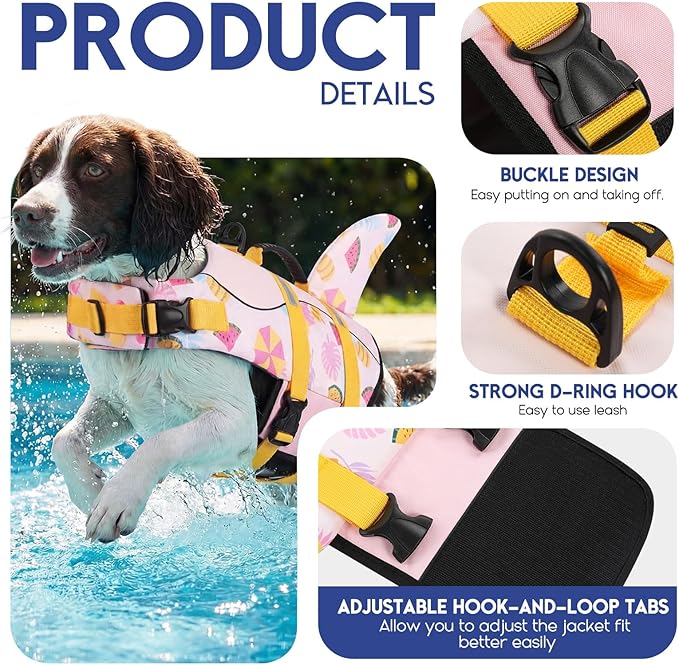 ASENKU Dog Life Jacket - Pet Safety Vest for Swimming & Boating, Shark Life Jacket with Floatation, Dog Lifesavers Swimsuits for Small Medium Large Dogs (Summerpink, S)