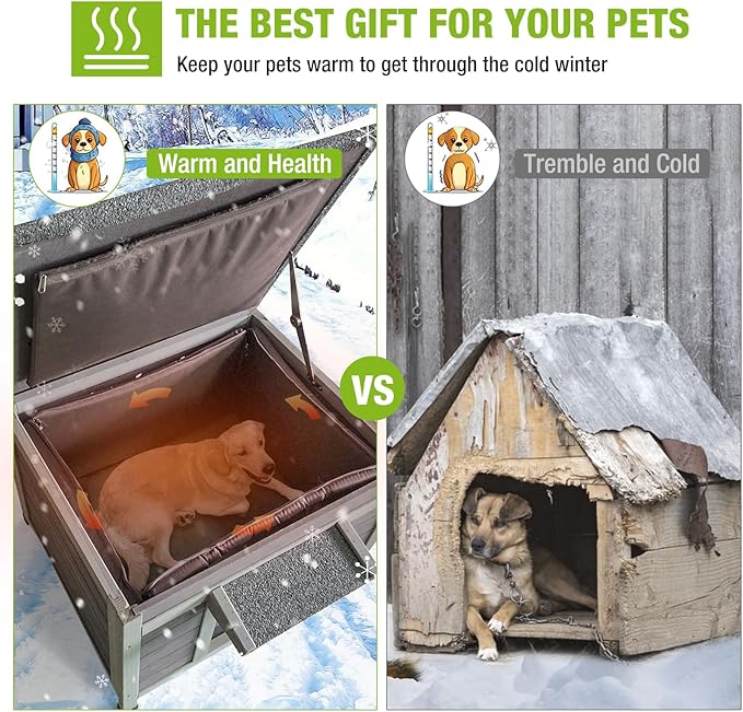 GUTINNEEN Dog House Insulated for Small Dogs Outdoor Cat House Feral Cat Shelter with Thermal Liner