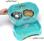 Neater Feeder Deluxe Mess-Proof Elevated Cat Bowls, 2 Height Adjustable (6” & 7.5”) No-Spill Raised Cat Bowl Stand, Whisker Friendly Stainless Steel Dishes for Indoor Cats, Made in USA, Aquamarine