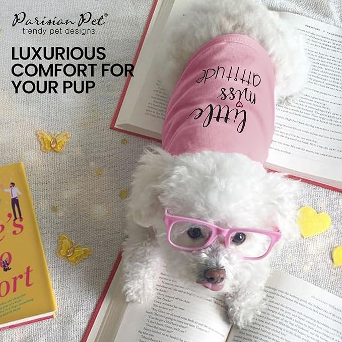 Parisian Pet Dog Shirt – 100% Cotton Shirts for Large Dogs – Sleeveless Miss Attitude Pink Puppy Clothes – Breathable and Soft Girl Dog Clothes - Stretchy Pet Apparel - Summer Tshirts for Dogs