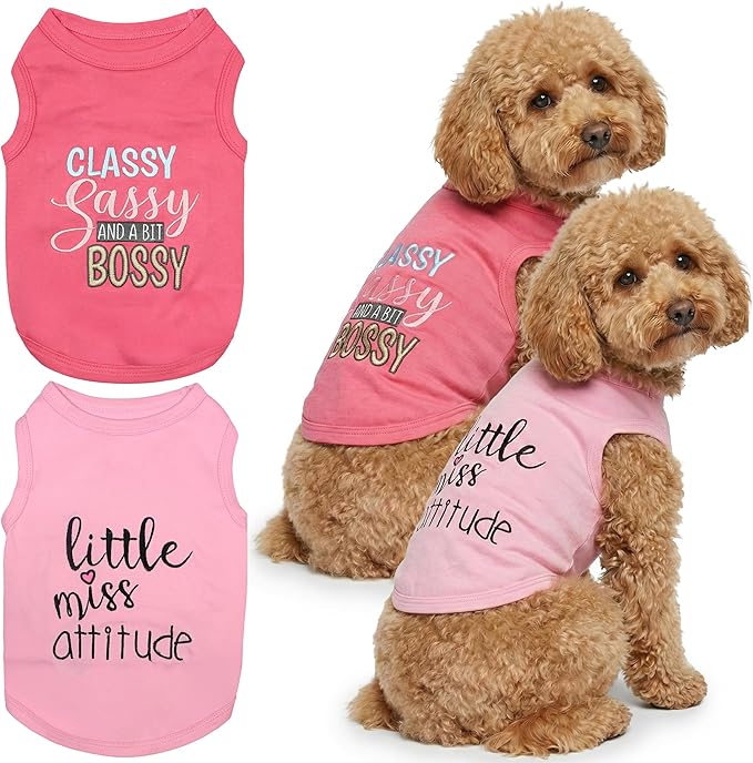 Parisian Pet 2 Pack Dog Shirts – 100% Cotton Shirts for Large Dogs – Pink Sleeveless Stylish Girl Dog Clothes – Breathable and Lightweight Pet Apparel - Stretchy Summer T Shirts for Dogs