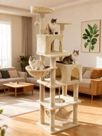 Cat Tree, 68-Inch Cat Tower for Indoor Cats, Plush Multi-Level Cat Condo with 7 Scratching Posts, 2 Perches, 2 Caves, Hammock (Beige)
