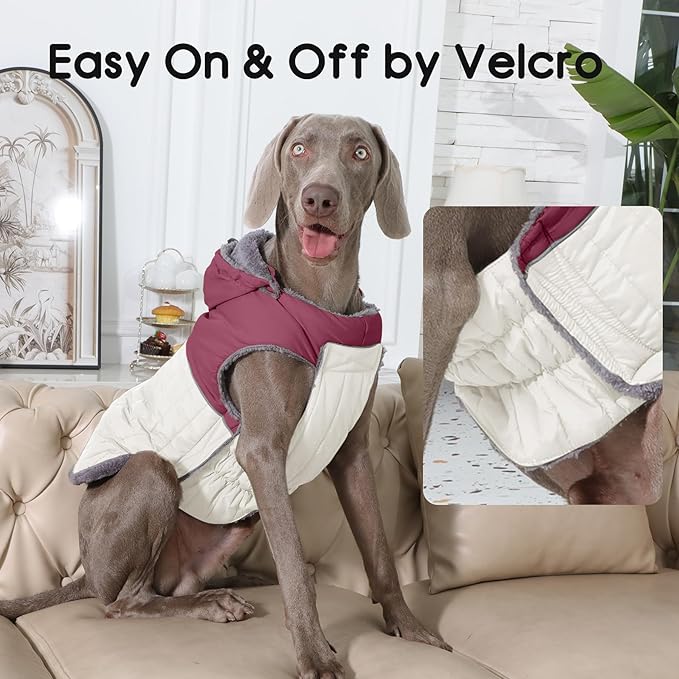 Detachable Hooded Dog Coat with Harness for Large Dogs,Super Warm Fleece Puppy Jacket for Cold Winter Doggie Coats,Red XXXL