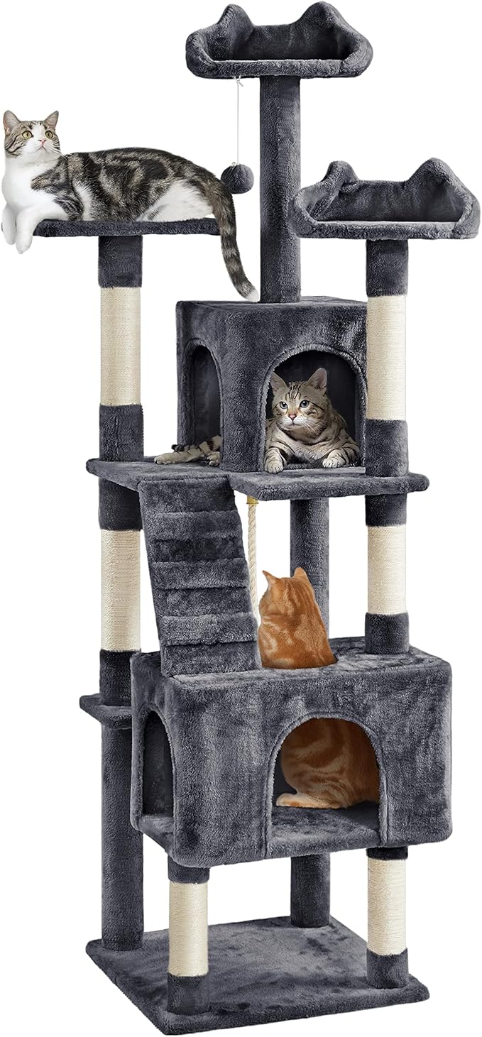Topeakmart 72in Cat Tree for Indoor Cats, Multi-Level Climbing Tower with Scratching Posts, 3 Perches, Pet Furniture Activity Center Play House