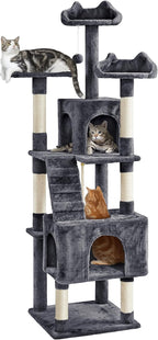 Topeakmart 72in Cat Tree for Indoor Cats, Multi-Level Climbing Tower with Scratching Posts, 3 Perches, Pet Furniture Activity Center Play House