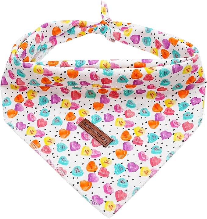 Elegant little tail Dog Bandana, Valentine's Day 1PC Washable Dog Scarf Female or Male Square Bib Kerchief Scarf Adjustable Pet Bandana for Medium Large Dogs