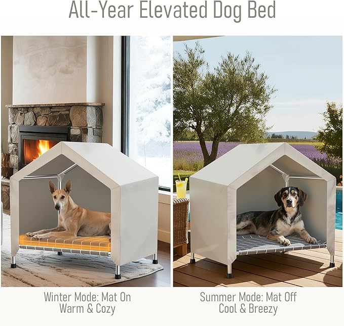 Elevated Dog House with Soft Cushion Insert - Comfortable Pet Home with Elevated Design, Sturdy Dog Shelter for Indoor/Outdoor Use,Perfect for Pets (Medium)
