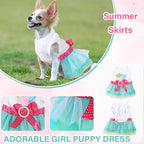 2 Pack Dog Dresses for Small Dogs Girls Cute Princess Puppy Dresses with Rhinestones Tutu Pet Dress Outfit Female Dog Clothes Chihuahua Yorkie (Pink Bow, Medium)