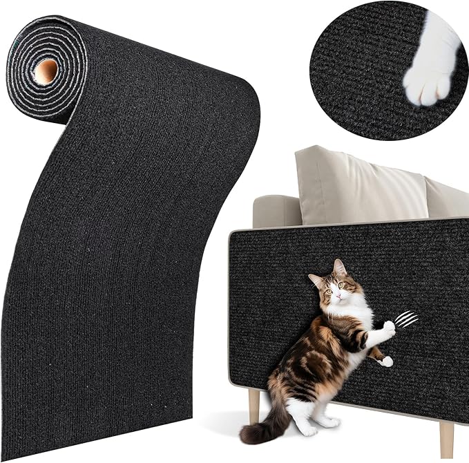 ReWallpaper 24inx6.5ft Cat Scratch Pad Peel and Stick Durable Black Cat Scratching Mat Anti Scratch Indoor Furniture Guard for Sofa Wall Corner Door Tree Post Covering Self Adhesive Strong Grip Carpet