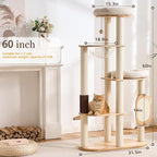 Modern Cat Tree Tower with Scratching Post for Indoor, Solid Wood Multifunctional Cat Tree Tower with Soft Bed, Space Capsule, Sisal Scratching Board, Grooming Post, Dangling Ball