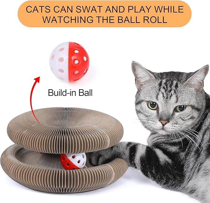 Simple Delxue Interactive Scratch Toys with a Ball, Magic Organ Cat Scratching Board, Cat Scratcher for Grinding Claw, Recyclable and Durable, Furniture Protector, Retractable, Brown, Reversible