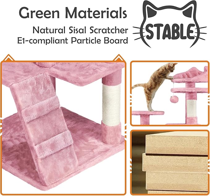 Topeakmart 61in Cat Tree for Indoor Cats, Cat Tower with Scratching Posts Spacious Perch & Platform for Kittens, Pink