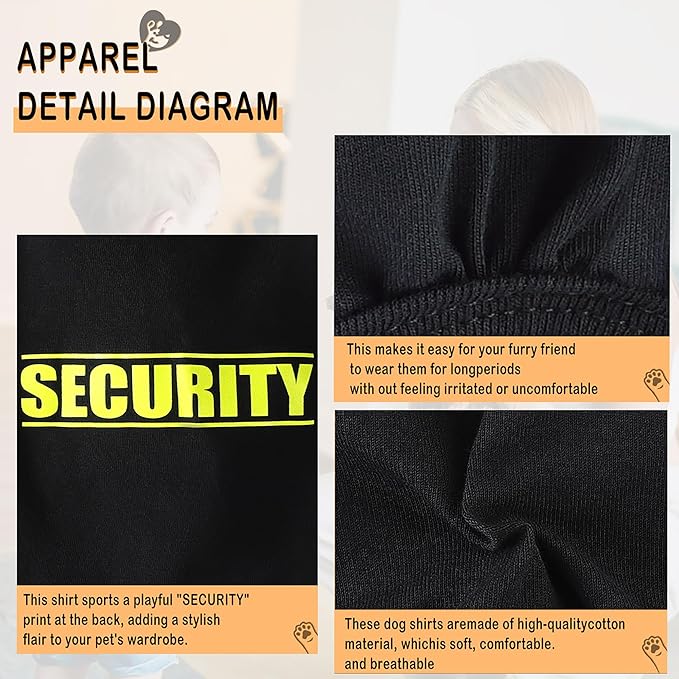 Discover Cozy Cotton Canine Wear: Soft, Lightweight, and Breathable Dog Shirt Vest with Eye-Catching Graphics(Security), Keeping Your Furry Friend Warm and Comfy! Black XL