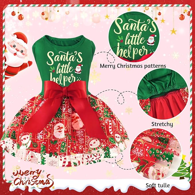 XPUDAC Dog Christmas Dress Outfit Snowman Tulle Dress Holiday Dog Clothes for Small Dogs Girl, Santa Pet Costume Cat Outfits-Small