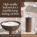 PetPals 5-Level 35" Cat Tree Tower with Paper Handwoven Basket Bed,Multi-Level Climbing Activity Tower with Replaceable Paper Rope Scratching Posts (Cream and Brown)