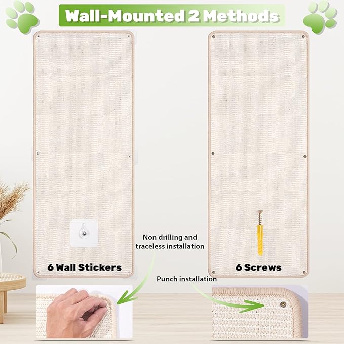 Natural Sisal Cat Scratcher Mat, Wall Scratcher Carpet, Cat Climbing Wall, Large Tall Scratching Post, Sofa Protector, Scratching Mat Pad for Indoor Cats (White, 39.3" Lx15.7 W, 1PC)
