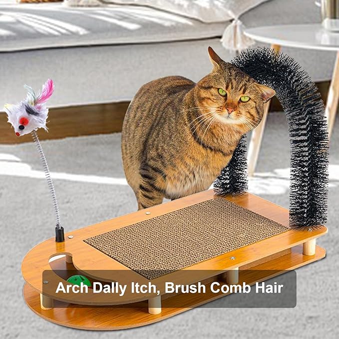 5-in-1 Multifunctional Cardboard Cat Scratcher,Cat Hair Brush for Grooming with Sturdy Cat Scratching Pad and Catnip Toy