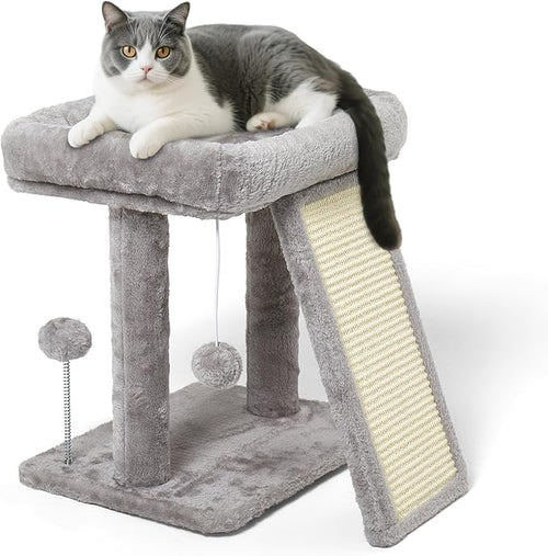 17.1-inch Small Cat Tree Tower with Scratching Post for Indoor Cats,Light Grey